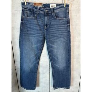 T.K. Alex men’s blue jeans dark wash distressed slim boot cut pockets, casual